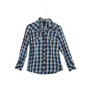 ARIAT Pendleton Women's Turquoise Blue Studded Plaid‎ Western Shirt Size Small